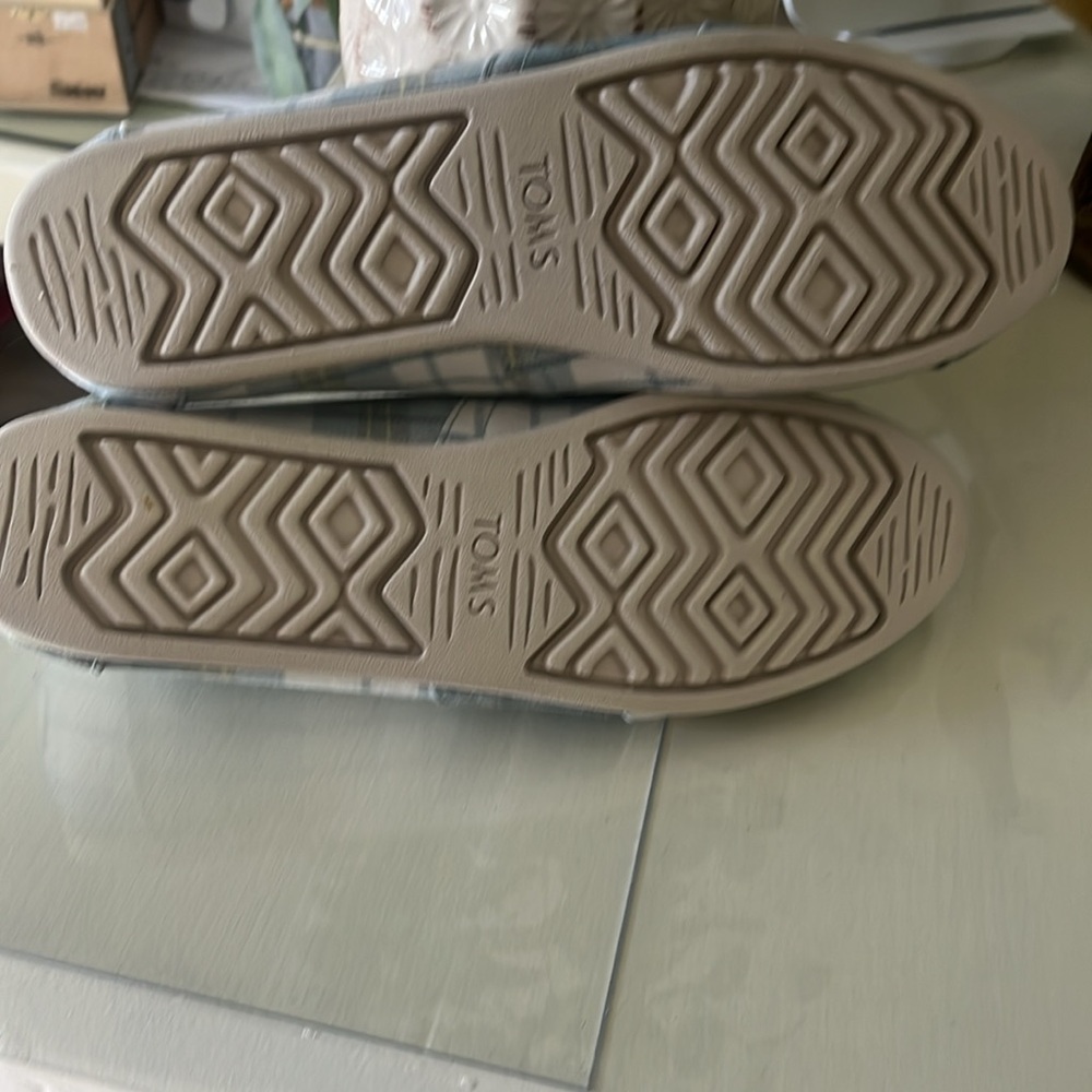 TOMS Plaid Slip-On Canvas Shoes - Blue - Picture 2 of 3